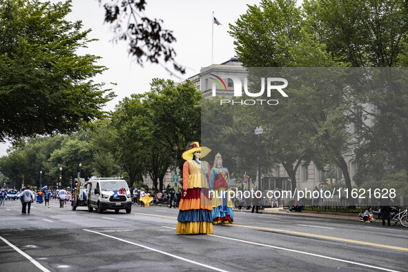 A parade takes place in Washington, DC, USA, on September 29, 2024, for Hispanic Heritage Month. 