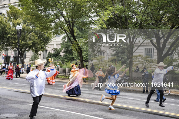 A parade takes place in Washington, DC, USA, on September 29, 2024, for Hispanic Heritage Month. 