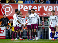 Players of Ajax celebrate the goal. AFC Ajax Amsterdam forward Mika Godts and AFC Ajax Amsterdam forward Chuba Akpom during the match RKC -...