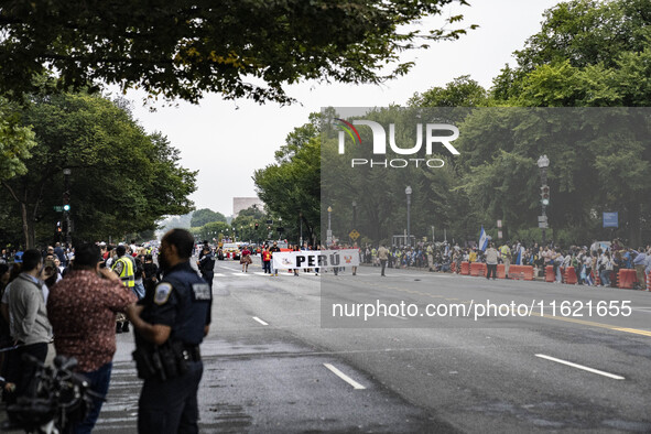 A parade takes place in Washington, DC, USA, on September 29, 2024, for Hispanic Heritage Month. 