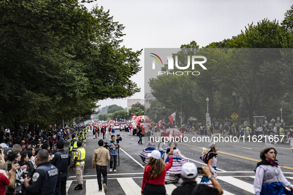 A parade takes place in Washington, DC, USA, on September 29, 2024, for Hispanic Heritage Month. 