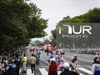 A parade takes place in Washington, DC, USA, on September 29, 2024, for Hispanic Heritage Month. (