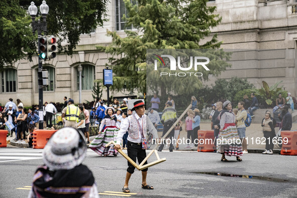 A parade takes place in Washington, DC, USA, on September 29, 2024, for Hispanic Heritage Month. 