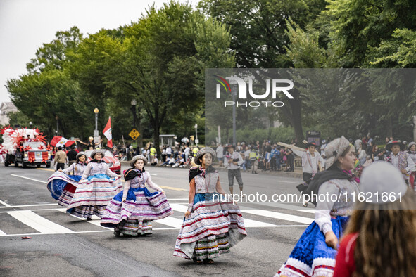 A parade takes place in Washington, DC, USA, on September 29, 2024, for Hispanic Heritage Month. 