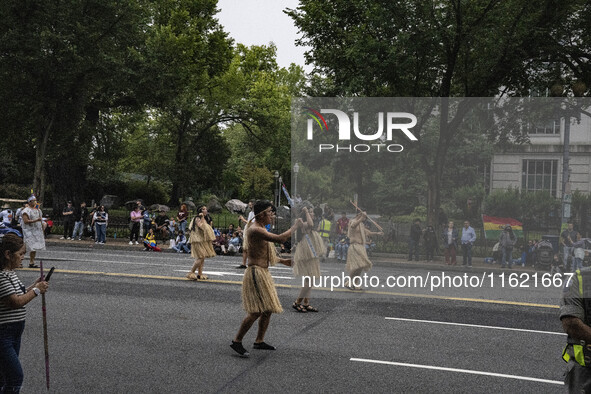 A parade takes place in Washington, DC, USA, on September 29, 2024, for Hispanic Heritage Month. 