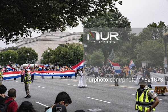 A parade takes place in Washington, DC, USA, on September 29, 2024, for Hispanic Heritage Month. 