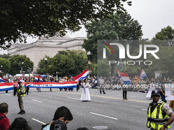 A parade takes place in Washington, DC, USA, on September 29, 2024, for Hispanic Heritage Month. (