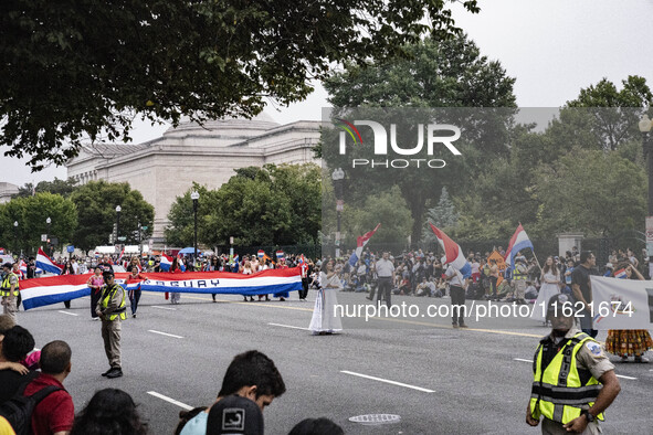 A parade takes place in Washington, DC, USA, on September 29, 2024, for Hispanic Heritage Month. 