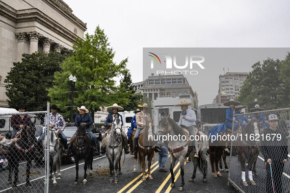 A parade takes place in Washington, DC, USA, on September 29, 2024, for Hispanic Heritage Month. 