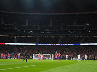 The players retire because of the temporary suspension of the match due to the throwing of objects.during the LaLiga match between Atletico...