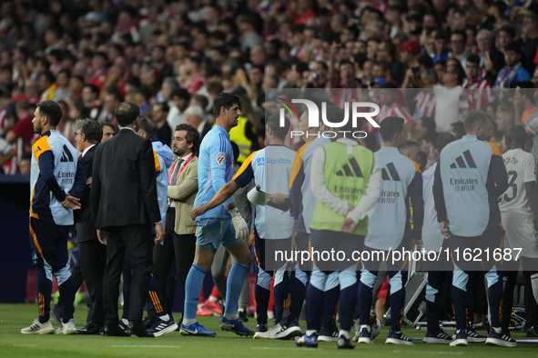 The players retire because of the temporary suspension of the match due to the throwing of objects.during the LaLiga match between Atletico...