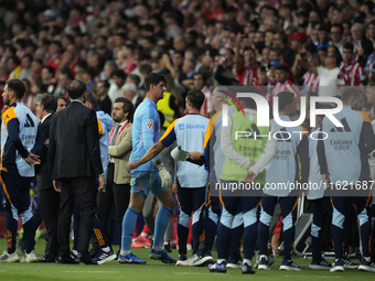 The players retire because of the temporary suspension of the match due to the throwing of objects.during the LaLiga match between Atletico...