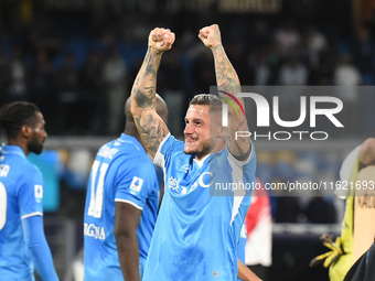 Pasquale Mazzocchi of SSC Napoli celebrates at the end of the Serie A match between SSC Napoli and AC Monza at Stadio Diego Armando Maradona...