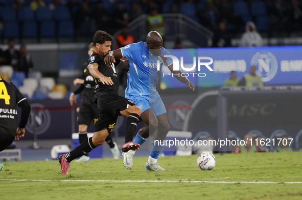 Napoli's Romelu Lukaku during the Serie A soccer match SSC Napoli vs. Monza at Stadio Maradona in Naples, Italy, on September 29, 2024. 