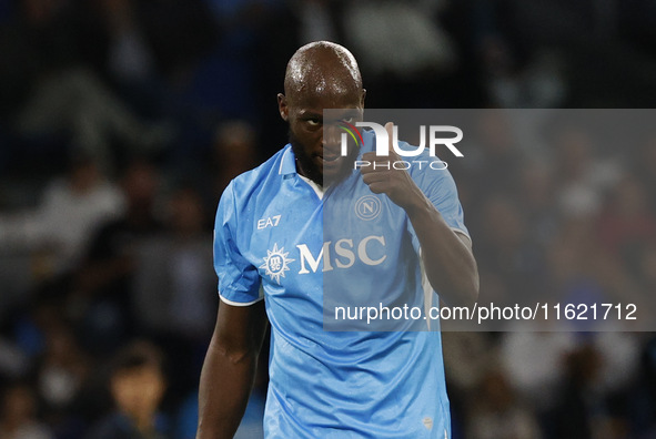 Napoli's Romelu Lukaku during the Serie A soccer match SSC Napoli vs. Monza at Stadio Maradona in Naples, Italy, on September 29, 2024. 