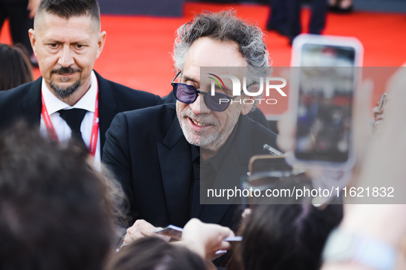 Tim Burton attends the red carpet for the premiere of Beetlejuice Beetlejuice during the 81st Venice International Film Festival at Palazzo...