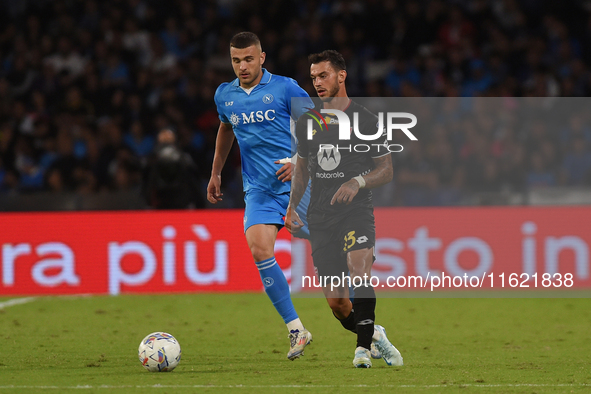 Pedro Pereira of AC Monza competes for the ball with Alessandro Buongiorno of SSC Napoli during the Serie A match between SSC Napoli and AC...