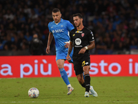 Pedro Pereira of AC Monza competes for the ball with Alessandro Buongiorno of SSC Napoli during the Serie A match between SSC Napoli and AC...