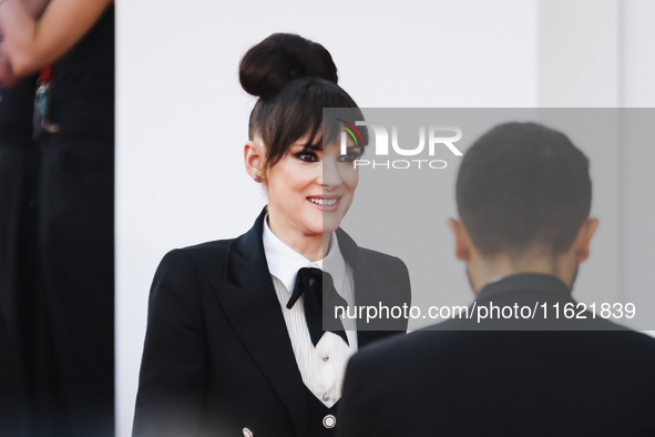 Winona Ryder attends the red carpet for the premiere of Beetlejuice Beetlejuice during the 81st Venice International Film Festival at Palazz...