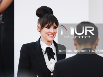 Winona Ryder attends the red carpet for the premiere of Beetlejuice Beetlejuice during the 81st Venice International Film Festival at Palazz...