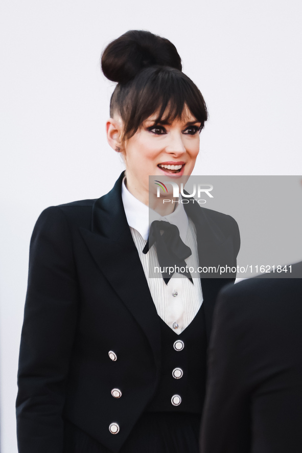 Winona Ryder attends the red carpet for the premiere of Beetlejuice Beetlejuice during the 81st Venice International Film Festival at Palazz...