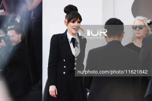 Winona Ryder attends the red carpet for the premiere of Beetlejuice Beetlejuice during the 81st Venice International Film Festival at Palazz...