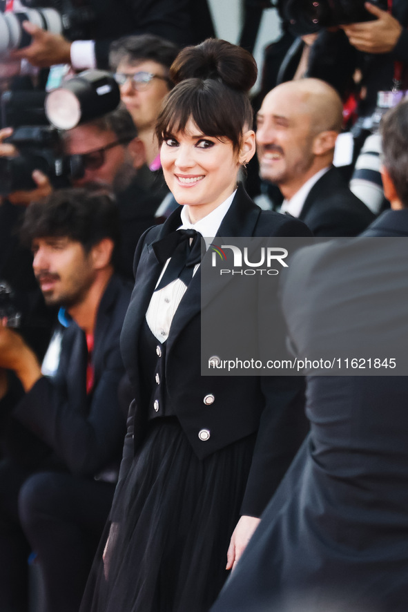 Winona Ryder attends the red carpet for the premiere of Beetlejuice Beetlejuice during the 81st Venice International Film Festival at Palazz...