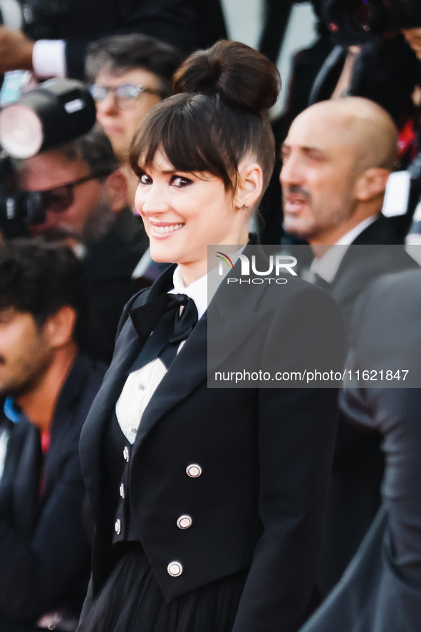 Winona Ryder attends the red carpet for the premiere of Beetlejuice Beetlejuice during the 81st Venice International Film Festival at Palazz...