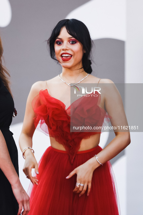 Jenna Ortega attends the red carpet for the premiere of Beetlejuice Beetlejuice during the 81st Venice International Film Festival at Palazz...