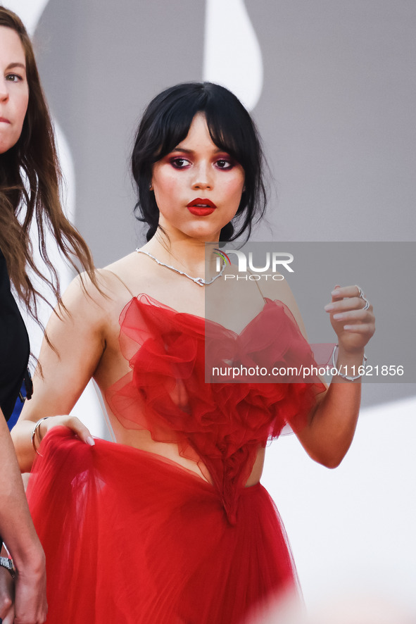 Jenna Ortega attends the red carpet for the premiere of Beetlejuice Beetlejuice during the 81st Venice International Film Festival at Palazz...