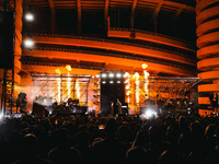 Lazza performs live during the Locura Opera N. 1 Tour at Piazzale Angelo Moratti in front of San Siro Stadium in Milan, Italy, on September...