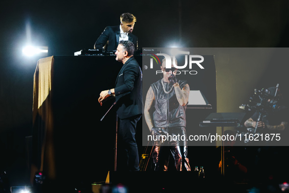 Lazza performs live during the Locura Opera N. 1 Tour at Piazzale Angelo Moratti in front of San Siro Stadium in Milan, Italy, on September...