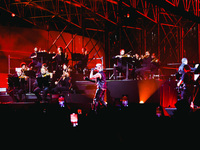 Lazza performs live during the Locura Opera N. 1 Tour at Piazzale Angelo Moratti in front of San Siro Stadium in Milan, Italy, on September...