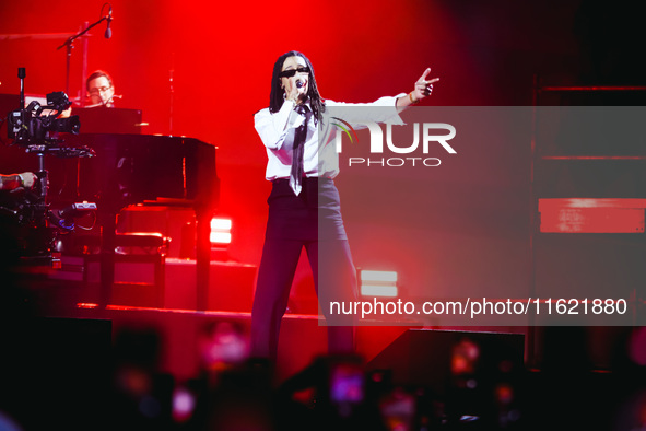 Ghali performs live during the Locura Opera N. 1 Tour at Piazzale Angelo Moratti in front of San Siro Stadium in Milan, Italy, on September...