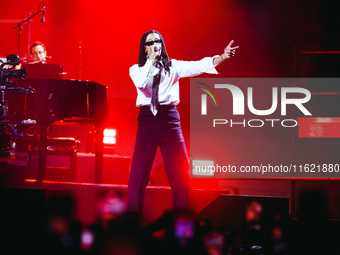 Ghali performs live during the Locura Opera N. 1 Tour at Piazzale Angelo Moratti in front of San Siro Stadium in Milan, Italy, on September...