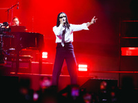 Ghali performs live during the Locura Opera N. 1 Tour at Piazzale Angelo Moratti in front of San Siro Stadium in Milan, Italy, on September...