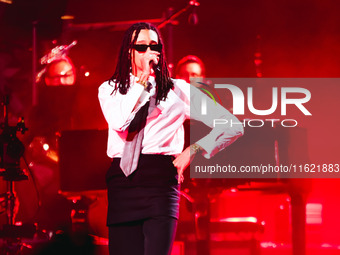 Ghali performs live during the Locura Opera N. 1 Tour at Piazzale Angelo Moratti in front of San Siro Stadium in Milan, Italy, on September...