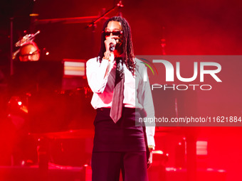 Ghali performs live during the Locura Opera N. 1 Tour at Piazzale Angelo Moratti in front of San Siro Stadium in Milan, Italy, on September...