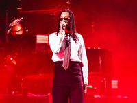 Ghali performs live during the Locura Opera N. 1 Tour at Piazzale Angelo Moratti in front of San Siro Stadium in Milan, Italy, on September...