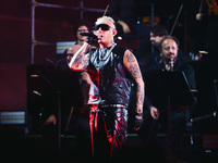 Lazza performs live during the Locura Opera N. 1 Tour at Piazzale Angelo Moratti in front of San Siro Stadium in Milan, Italy, on September...