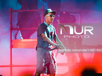 Sfera Ebbasta performs live during the Locura Opera N. 1 Tour at Piazzale Angelo Moratti in front of San Siro Stadium in Milan, Italy, on Se...