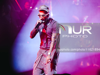 Sfera Ebbasta performs live during the Locura Opera N. 1 Tour at Piazzale Angelo Moratti in front of San Siro Stadium in Milan, Italy, on Se...