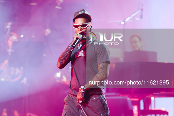 Sfera Ebbasta performs live during the Locura Opera N. 1 Tour at Piazzale Angelo Moratti in front of San Siro Stadium in Milan, Italy, on Se...