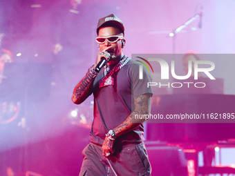 Sfera Ebbasta performs live during the Locura Opera N. 1 Tour at Piazzale Angelo Moratti in front of San Siro Stadium in Milan, Italy, on Se...