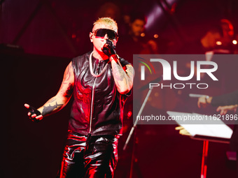 Lazza performs live during the Locura Opera N. 1 Tour at Piazzale Angelo Moratti in front of San Siro Stadium in Milan, Italy, on September...