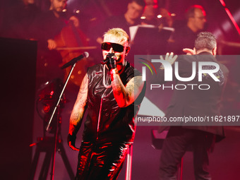 Lazza performs live during the Locura Opera N. 1 Tour at Piazzale Angelo Moratti in front of San Siro Stadium in Milan, Italy, on September...