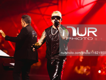 Lazza performs live during the Locura Opera N. 1 Tour at Piazzale Angelo Moratti in front of San Siro Stadium in Milan, Italy, on September...