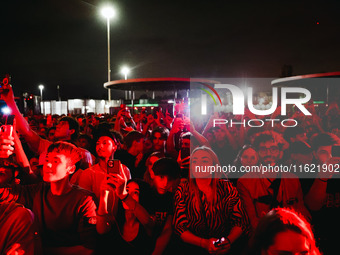 Lazza performs live during the Locura Opera N. 1 Tour at Piazzale Angelo Moratti in front of San Siro Stadium in Milan, Italy, on September...