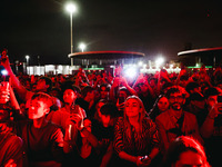 Lazza performs live during the Locura Opera N. 1 Tour at Piazzale Angelo Moratti in front of San Siro Stadium in Milan, Italy, on September...