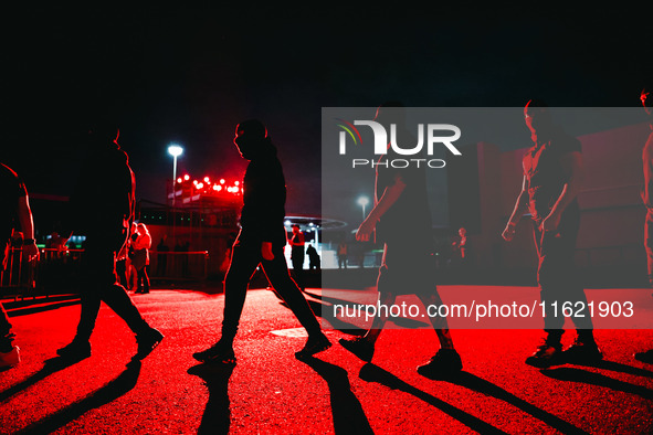 Lazza performs live during the Locura Opera N. 1 Tour at Piazzale Angelo Moratti in front of San Siro Stadium in Milan, Italy, on September...